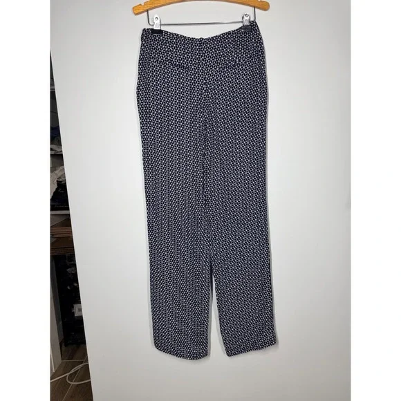 Theory Brilda Geo Print 100% Silk Pants Size 4 Navy White Zipper Closure - Picture 8 of 13